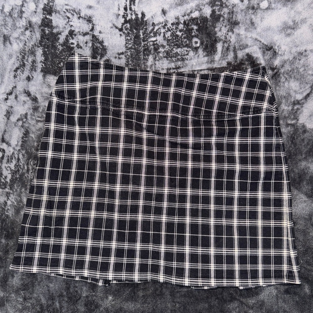 New York & Company Black‎ White Plaid Mini Skirt Size 12 Preppy Academic Slit
